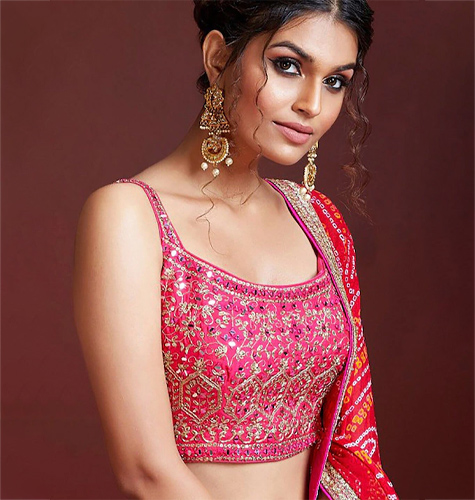Pink & White Embellished Thread Work Semi-Stitched Lehenga & Unstitched Blouse With Dupatta